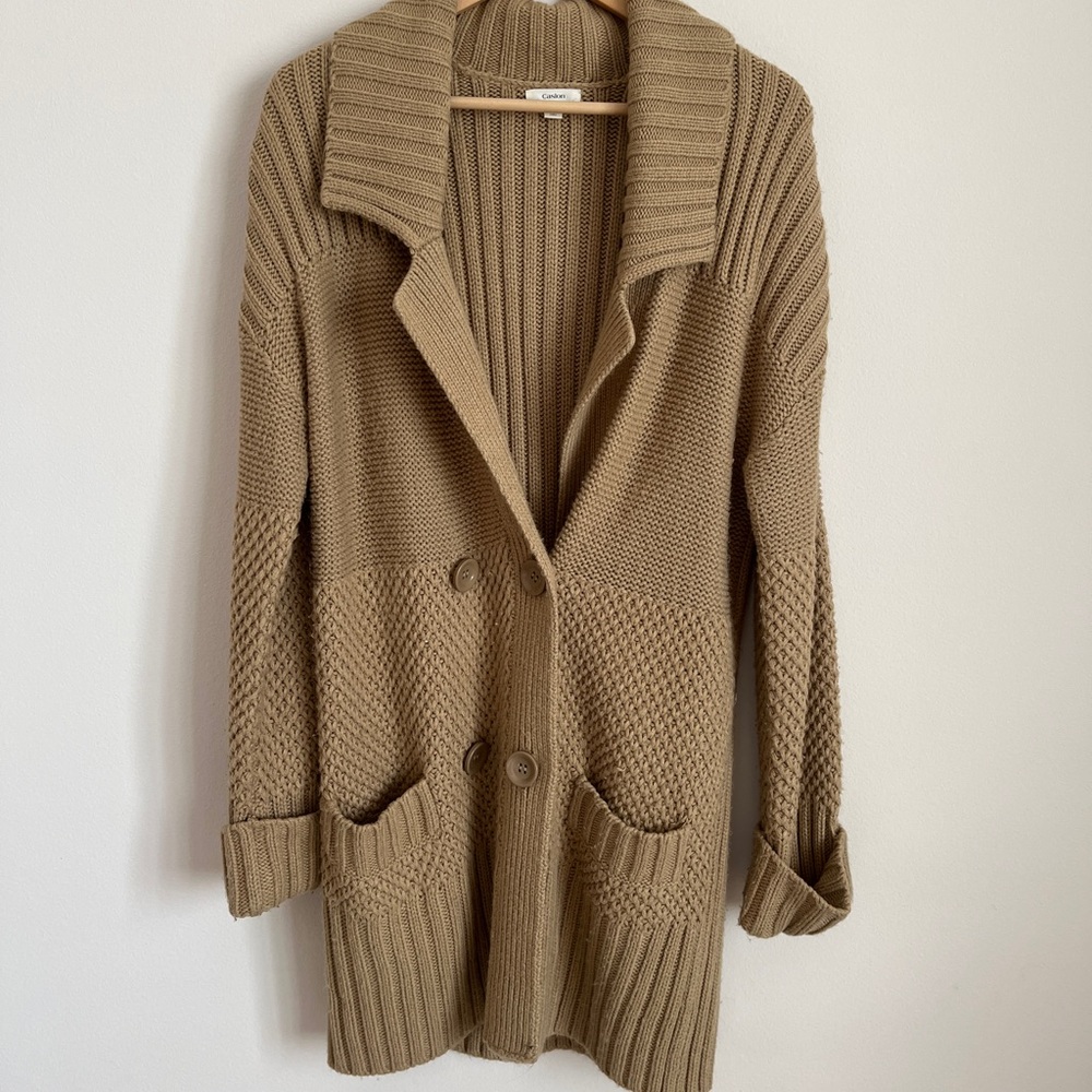 Caslon Nordstrom Tan Ribbed Knit Cardigan Sweater M